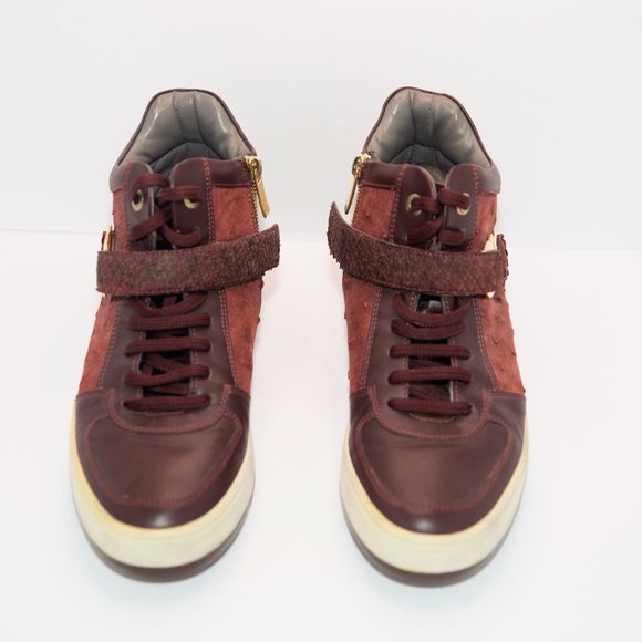 SALVATORE FERRAGAMO Size 9 Burgundy Leather Nayon Gancio High Top Sneakers - Picture 2 of 15